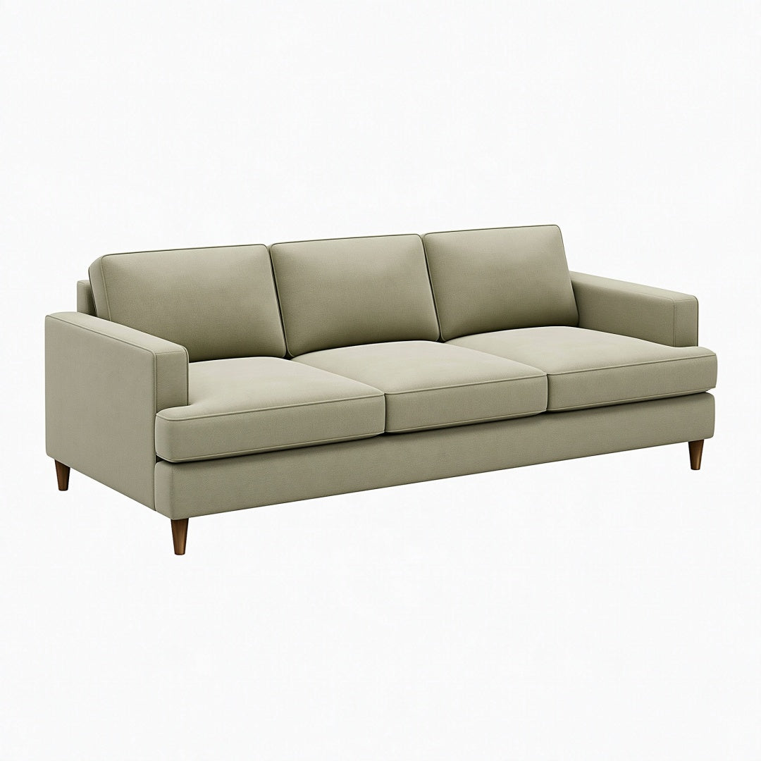 Divano 3 posti 210 cm in tessuto verde salvia - stile moderno con gambe in legno
