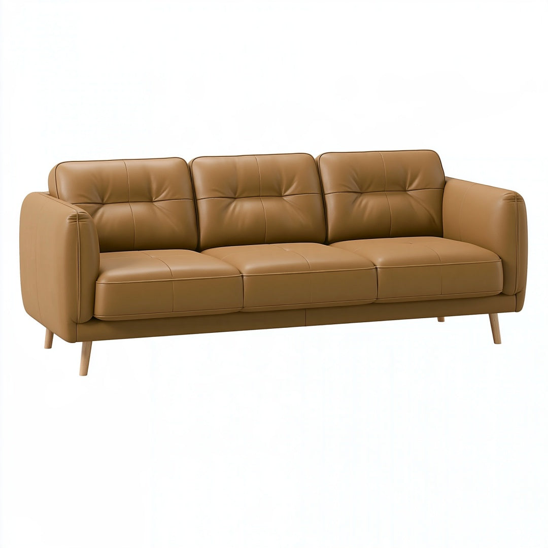 Divano 3 posti 220 x 90 x 85 cm in similpelle marrone con piedi in legno stile moderno