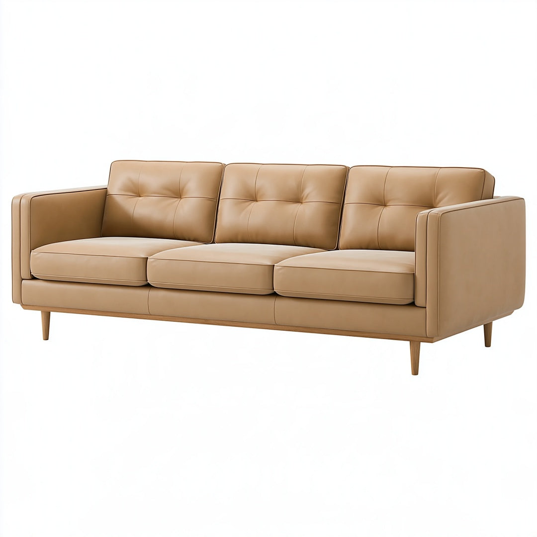 Divano 3 posti 220 cm in similpelle beige - stile moderno con schienale capitonné
