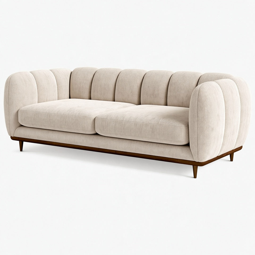 Divano 3 posti 220 cm in tessuto beige - stile moderno con schienale scanalato
