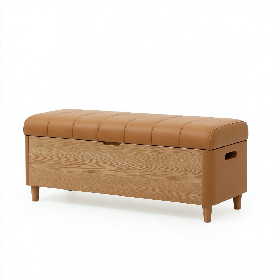 Panca contenitore 120 x 40 x 48 cm in legno e similpelle marrone - seduta imbottita con vano portaoggetti