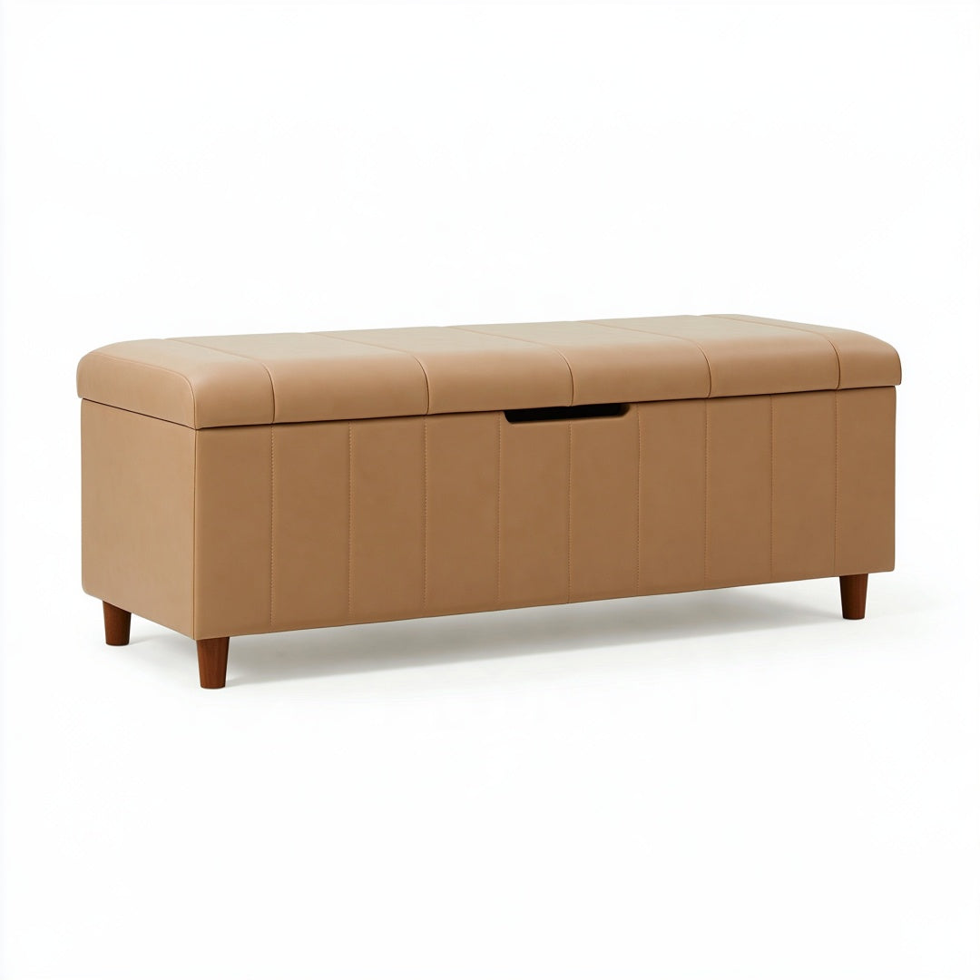 Panca contenitore 120 x 45 x 48 cm in similpelle marrone cammello - seduta imbottita con vano portaoggetti