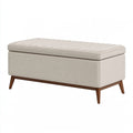 Panca contenitore 120 x 45 x 46 cm in tessuto beige con gambe in legno stile moderno
