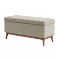 Panca contenitore LALVOKAR in tessuto beige con gambe in legno, stile moderno, lunga 120 cm, decorativa e funzionale.