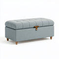Panca contenitore 120 x 45 x 48 cm in tessuto azzurro grigio con seduta imbottita stile moderno