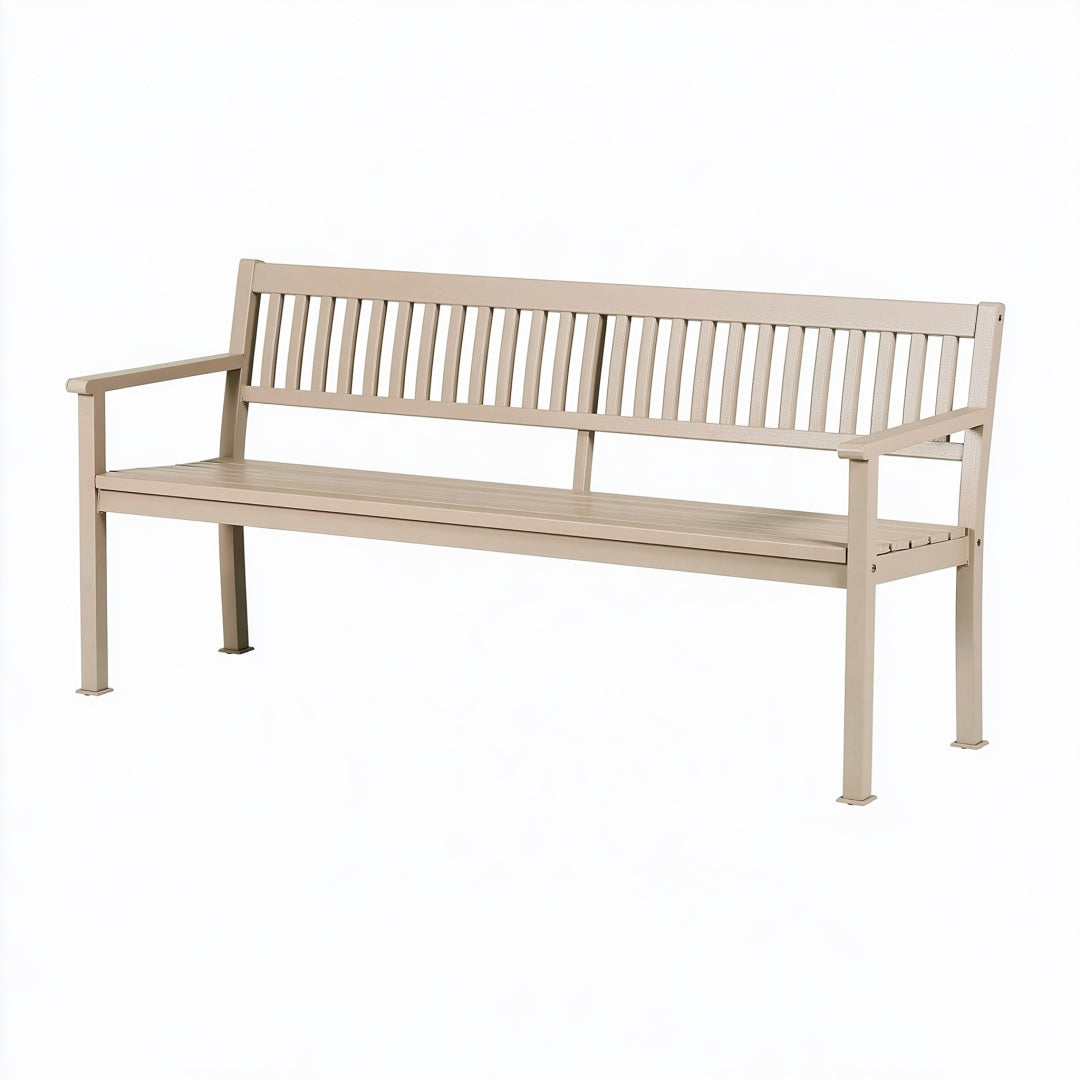 Panca da giardino 180 x 60 x 90 cm in acciaio beige con schienale e braccioli