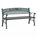 Panchina da giardino 150 cm in metallo verde scuro con schienale decorativo