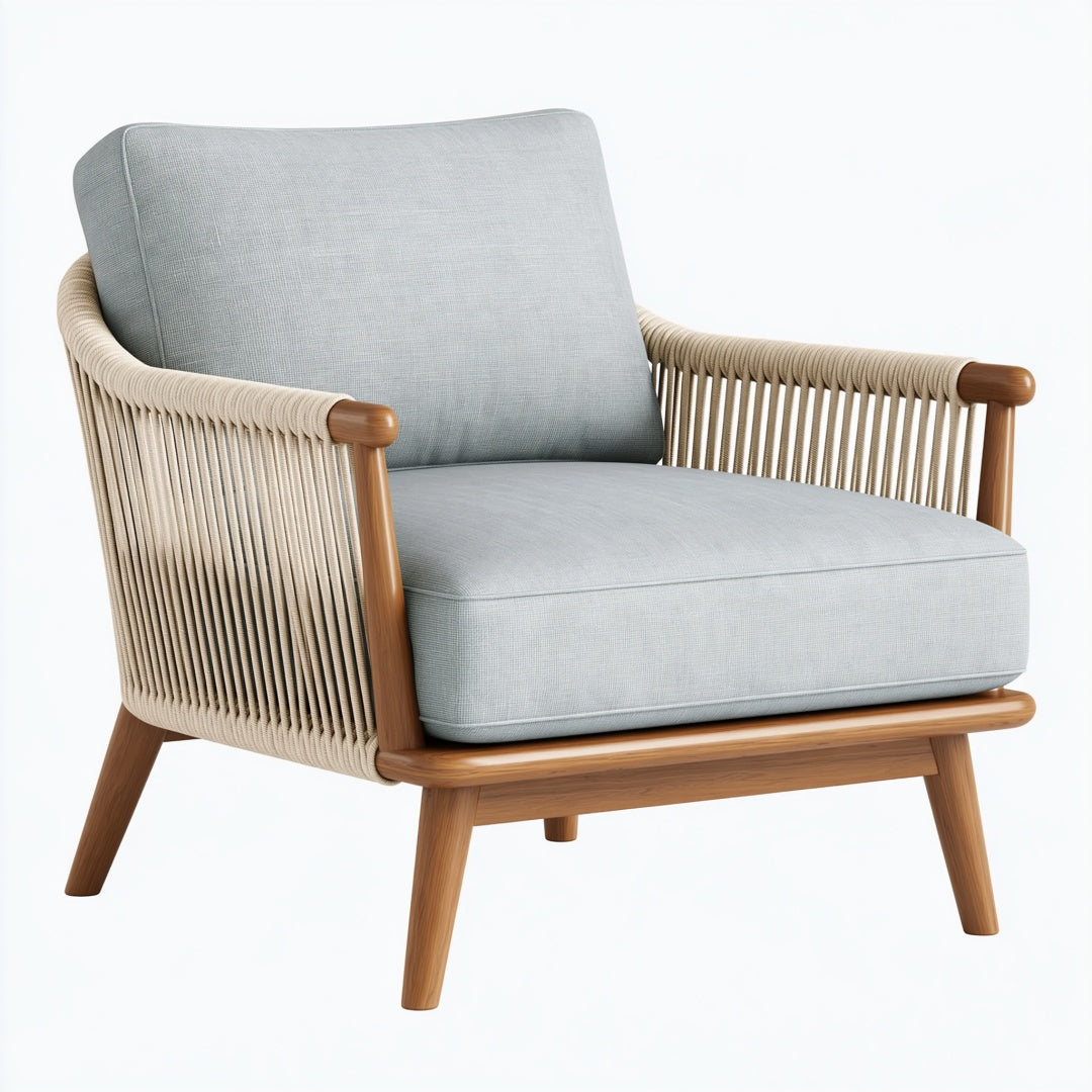 Poltrona 76 x 78 x 82 cm in legno corda e tessuto grigio chiaro per esterno