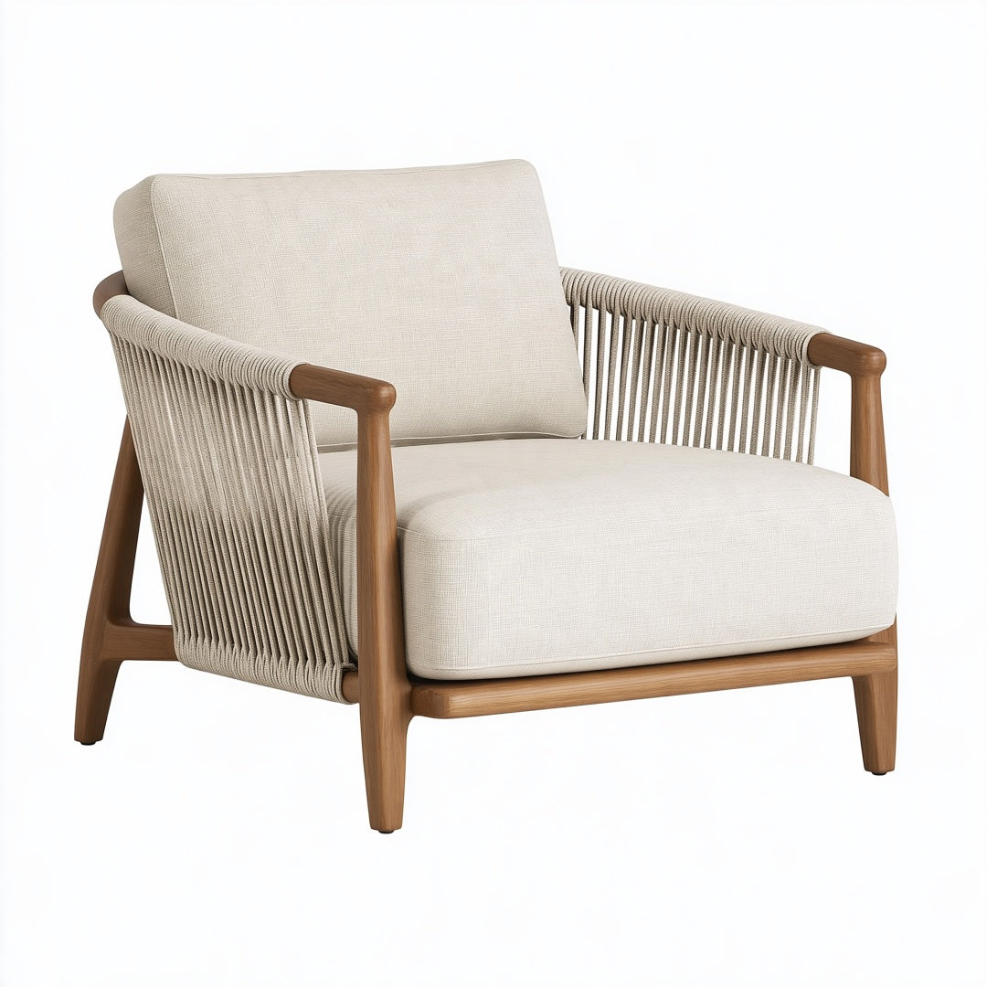 Poltrona 76 x 80 x 82 cm in legno e corda beige marrone stile naturale