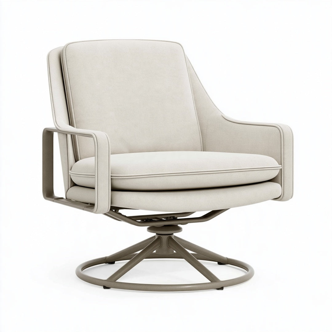 Poltrona girevole 85 x 82 x 93 cm in tessuto beige con base in metallo stile moderno