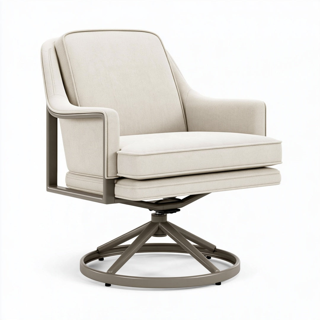 Poltrona girevole 75 x 80 x 95 cm in tessuto beige con struttura in metallo - stile contemporaneo