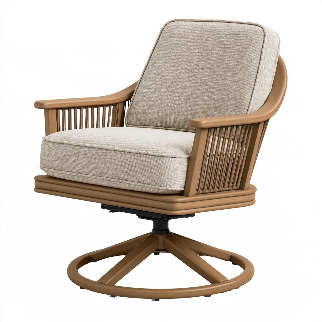 Poltrona girevole 80 x 85 x 95 cm in legno beige con rivestimento in tessuto stile naturale