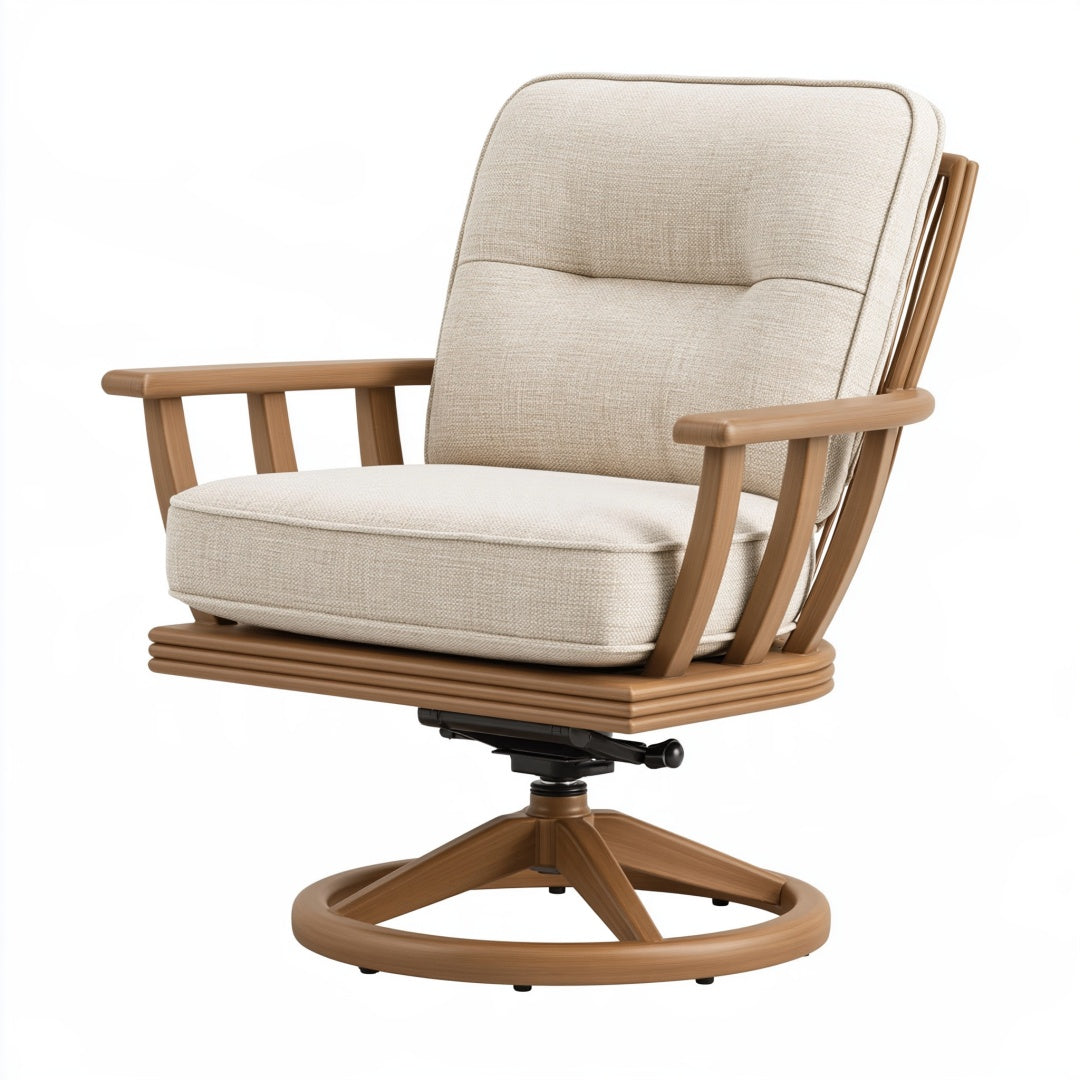Poltrona girevole 75 x 85 x 100 cm in legno e tessuto beige - stile moderno per soggiorno