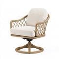 Poltrona girevole 75 x 75 x 85 cm in legno e corda beige con seduta imbottita stile naturale