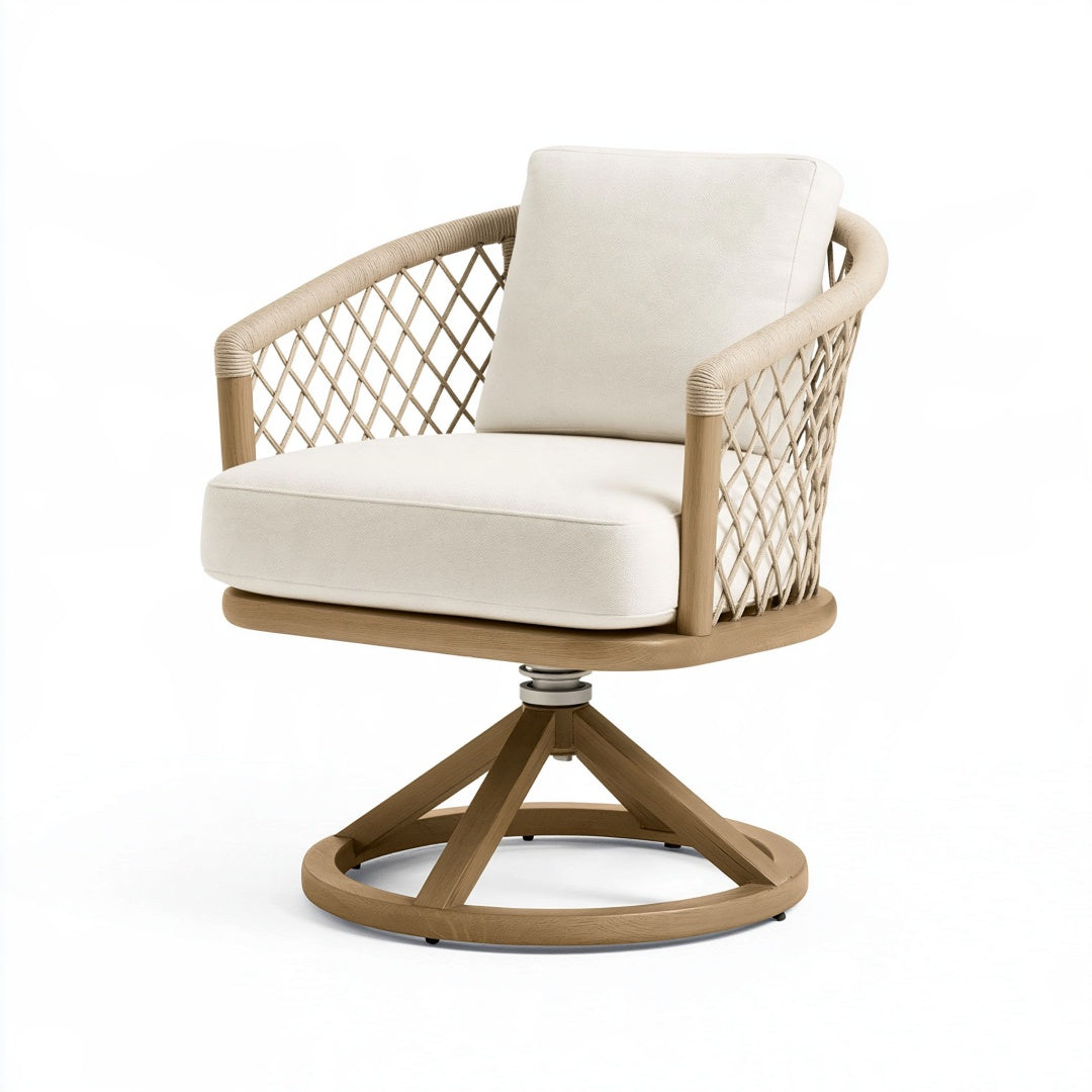 Poltrona girevole 78 x 76 x 86 cm in legno e corda beige stile naturale