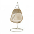 Poltrona sospesa 105x105x195 cm in fibra intrecciata beige con struttura in metallo per interni stile boho