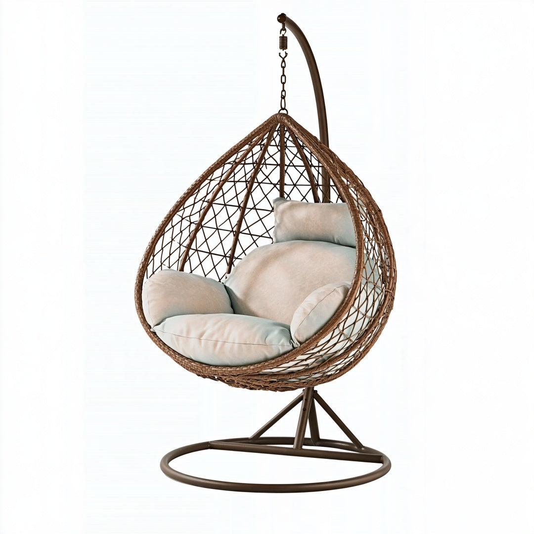 Poltrona sospesa 105 x 105 x 195 cm in metallo e fibra intrecciata marrone per interni stile boho