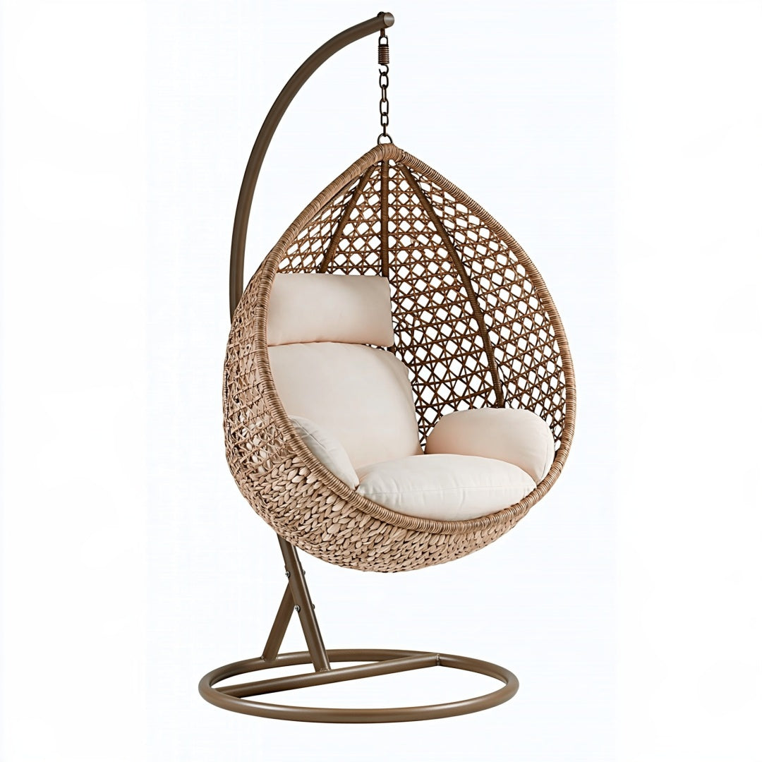 Poltrona sospesa 105 x 105 x 195 cm in fibra intrecciata marrone con struttura in metallo stile boho da interno