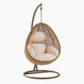 Poltrona sospesa LALVOKAR in fibra intrecciata marrone, struttura in metallo, per interno ed esterno, dimensioni 105x105x195 cm