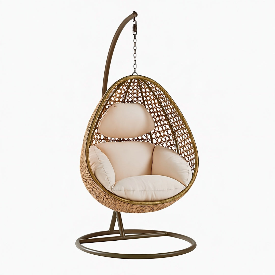 Poltrona sospesa 105 x 105 x 195 cm in fibra intrecciata marrone con struttura in metallo per interno ed esterno