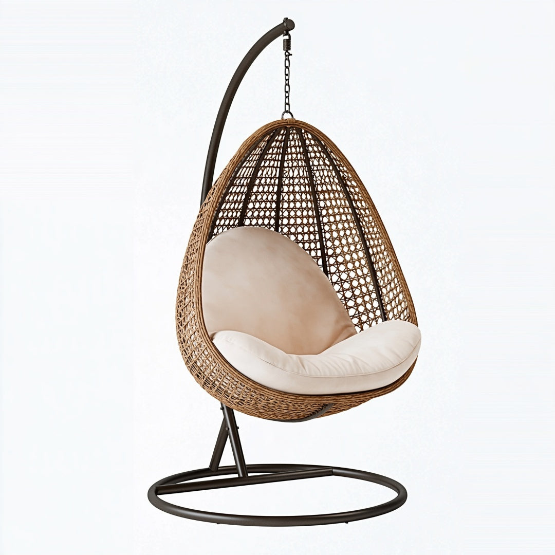 Poltrona sospesa 105 x 105 x 195 cm in fibra intrecciata marrone con struttura in metallo - stile boho da interno