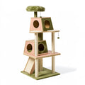 Tiragraffi per gatti 60 x 60 x 150 cm in legno verde e rosa con sisal e cucce