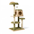Albero tiragraffi 60 x 50 x 145 cm in legno e sisal verde per gatti con cuccia e piattaforme