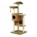 Albero tiragraffi per gatti 60 x 50 x 145 cm in legno e tessuto verde con cucce e pali rivestiti