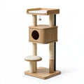 Tiragraffi per gatti LALVOKAR in legno beige con colonne in sisal e cuccia, misura 150 cm di altezza e 60 x 50 cm.