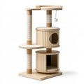 Tiragraffi per gatti 60 x 50 x 145 cm in legno beige con colonne in sisal e cucce