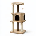Tiragraffi per gatti 60 x 60 x 150 cm in legno beige con colonne rivestite in corda e cuccia